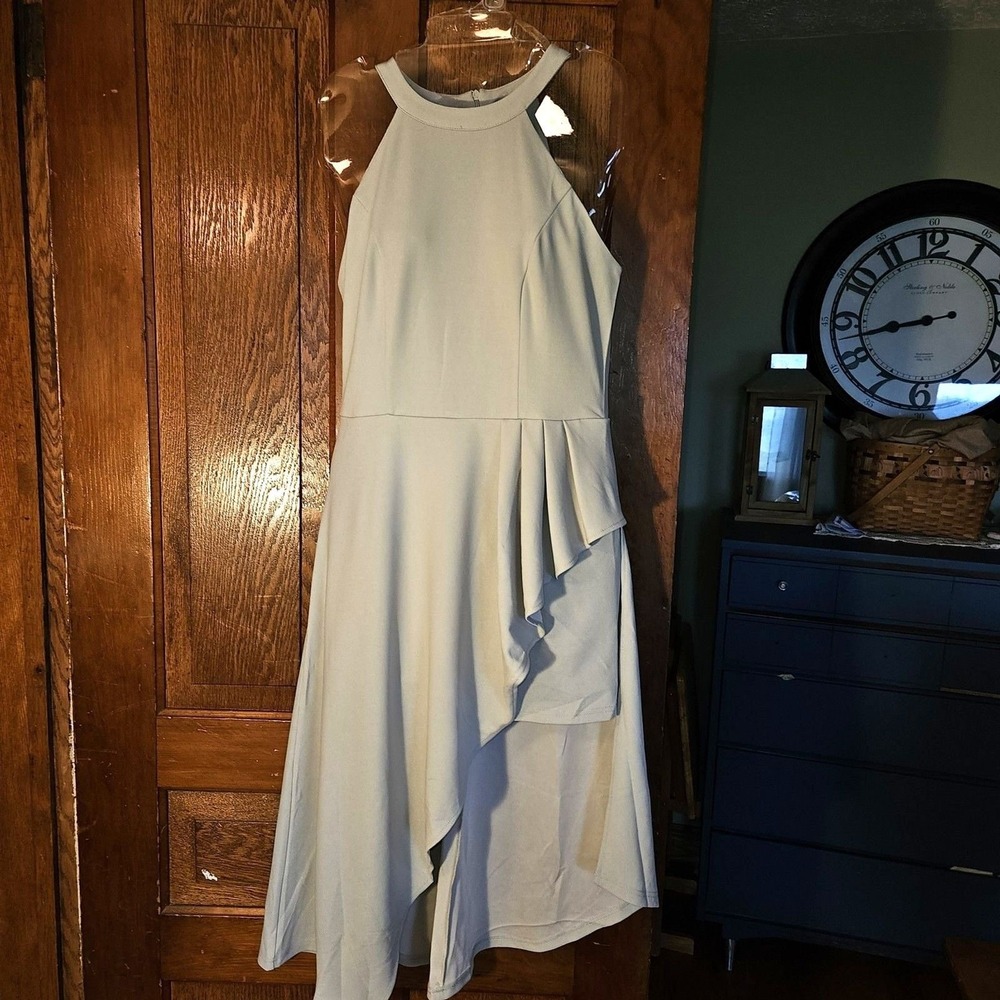 Women's M Dress Halter Neck Mint Green Sleeveless Backless High Low Cocktail - Picture 3 of 10